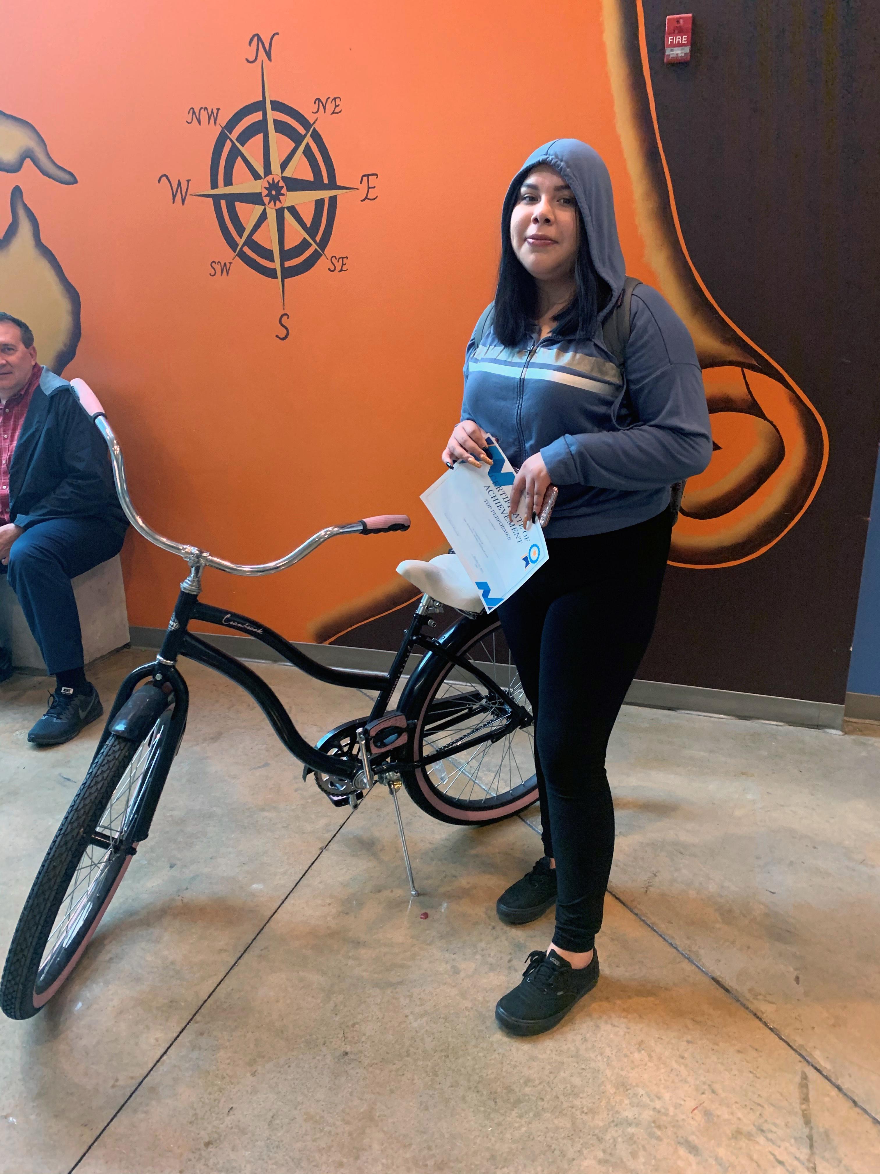 Pictured Student Winner, won a bike during assembly